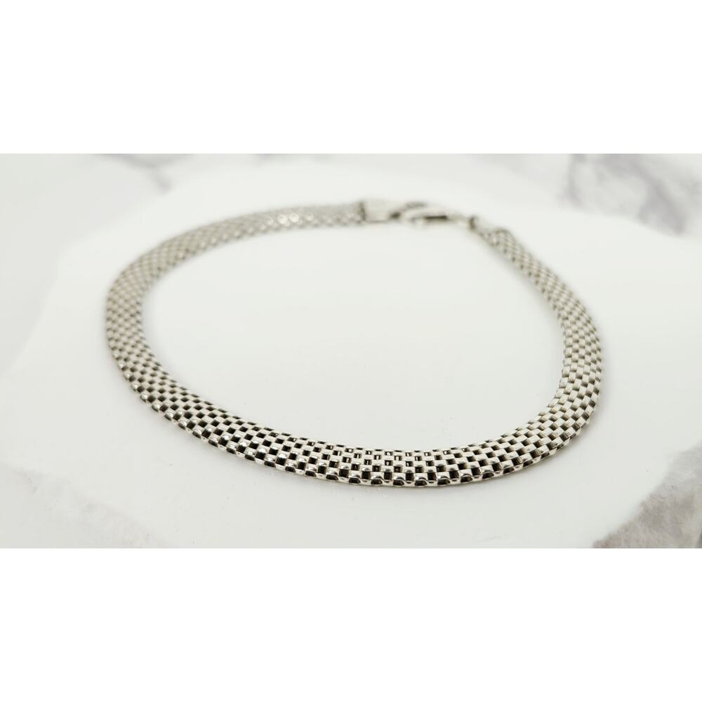 Vintage LIRM 925 Sterling Silver Woven Popcorn Mesh Chain Bracelet Italy - Picture 3 of 16